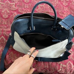 Authentic Prada navy blue & white shoulder bag briefcase, made in Italy.